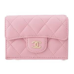 Chanel Matelasse Coco Mark Lambskin Tri fold Compact Wallet Pink